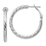 Load image into Gallery viewer, Leslie's 10K 3x25 White Gold D/C Round Omega Back Hoop Earrings10LE475W