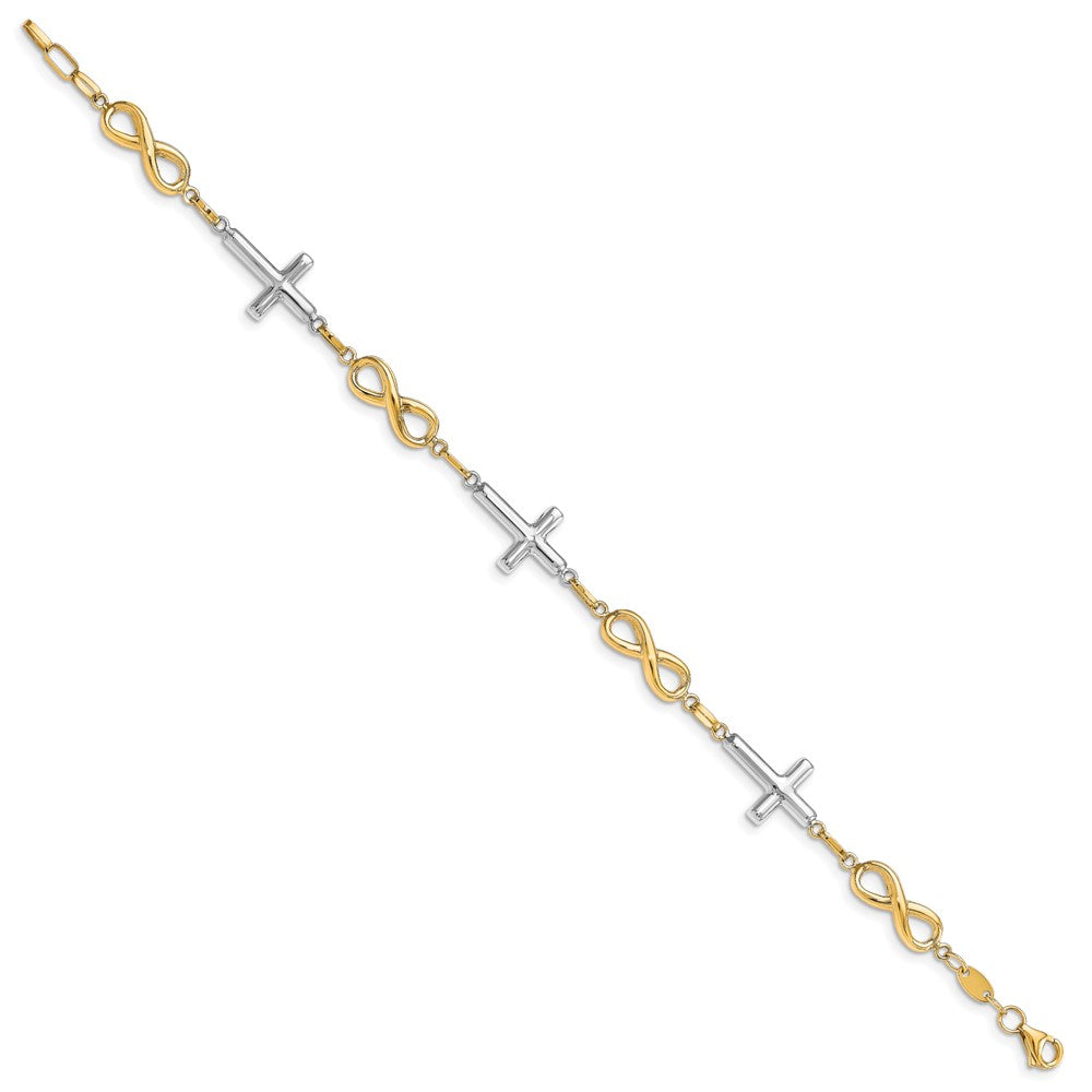 Leslie's 10K Two-tone Polished Cross and Infinity Bracelet10LF589-7.5