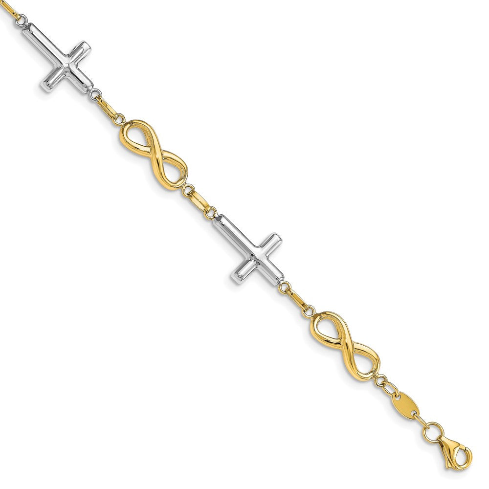 Leslie's 10K Two-tone Polished Cross and Infinity Bracelet10LF589-7.5