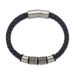 Load image into Gallery viewer, Stainless Steel Antiqued & Polished Blue Leather w/Silicone 8.25in BraceletSRB2458-8.25