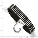 Load image into Gallery viewer, Stainless Steel with Black Leather and Crystal 7.25in w/1.75in ext. BraceleSRB2533-7.25