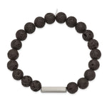 Load image into Gallery viewer, Stainless Steel Brushed ID Plate Black Lava Rock Bead Stretch BraceletSRB2538