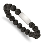 Load image into Gallery viewer, Stainless Steel Brushed ID Plate Black Lava Rock Bead Stretch BraceletSRB2538