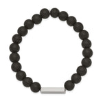 Load image into Gallery viewer, Stainless Steel Brushed ID Plate Black Agate Bead Stretch BraceletSRB2541