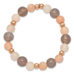 Load image into Gallery viewer, Stainless Steel Polished Rose IP Grey Agate Pink/White Aventurine BraceletSRB2550