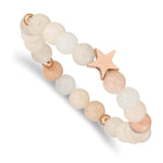 Load image into Gallery viewer, Stainless Steel Polished Rose IP Star White/Pink Aventurine Stretch BraceleSRB2553