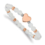 Load image into Gallery viewer, Stainless Steel Rose IP-plated Heart White Agate Stretch BraceletSRB2554