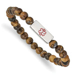 Load image into Gallery viewer, Stainless Steel Polished Medical ID Tiger's Eye Bead Stretch BraceletSRB2621
