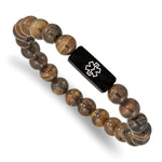 Load image into Gallery viewer, Stainless Steel Brushed Black IP Medical ID Tiger's Eye Stretch BraceletSRB2622