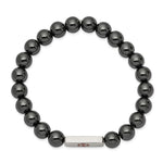 Load image into Gallery viewer, Stainless Steel Polished Medical ID Plate Hematite Bead Stretch BraceletSRB2627