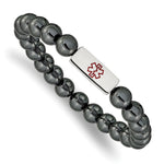 Load image into Gallery viewer, Stainless Steel Polished Medical ID Plate Hematite Bead Stretch BraceletSRB2627