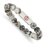 Load image into Gallery viewer, Stainless Steel Polished Medical ID Lotus Jasper Bead Stretch BraceletSRB2629
