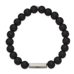 Load image into Gallery viewer, Stainless Steel Brushed Medical ID Plate Black Agate Bead Stretch BraceletSRB2632