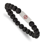 Load image into Gallery viewer, Stainless Steel Brushed Medical ID Plate Black Agate Bead Stretch BraceletSRB2632