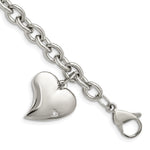 Load image into Gallery viewer, Stainless Steel CZ Heart Charm Fancy 7.5in BraceletSRB264-7.5