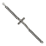 Load image into Gallery viewer, Stainless Steel Antiqued and Polished Crucifix 8.75in BraceletSRB2651-8.75