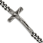 Load image into Gallery viewer, Stainless Steel Antiqued and Polished Crucifix 8.75in BraceletSRB2651-8.75