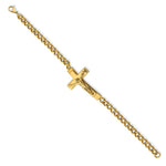 Load image into Gallery viewer, Stainless Steel Polished Yellow IP-plated Crucifix 8in BraceletSRB2655-8