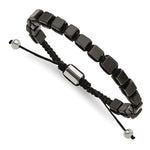 Load image into Gallery viewer, Stainless Steel Polished with Black Agate Macrame Adjustable BraceletSRB2706