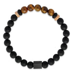 Load image into Gallery viewer, Stainless Steel Brushed Black IP Black Agate/Tiger's Eye Stretch BraceletSRB2710