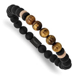 Load image into Gallery viewer, Stainless Steel Brushed Black IP Black Agate/Tiger's Eye Stretch BraceletSRB2710