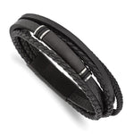 Load image into Gallery viewer, Stainless Steel Brushed Black IP PU Leather/Rubber w/.5in ext 8in BraceletSRB2719-8