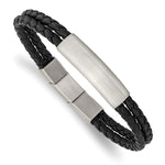 Load image into Gallery viewer, Stainless Steel Brushed Braided Black Leather w/.5in ext 8in BraceletSRB2722-8
