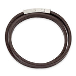 Load image into Gallery viewer, Stainless Steel Brushed Brown PU Leather w/.25in ext 16in Wrap BraceletSRB2723