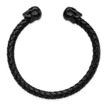 Load image into Gallery viewer, Stainless Steel Polished Black IP with Crystal Genuine Leather Cuff BangleSRB2728
