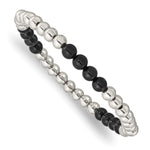 Load image into Gallery viewer, Stainless Steel Polished Black Onyx Beaded Stretch BraceletSRB2734