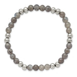 Load image into Gallery viewer, Stainless Steel Polished Grey Quartz Beaded Stretch BraceletSRB2737