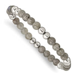 Load image into Gallery viewer, Stainless Steel Polished Grey Quartz Beaded Stretch BraceletSRB2737