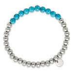 Load image into Gallery viewer, Stainless Steel Polished Synthetic Turquoise Beaded Stretch BraceletSRB2747