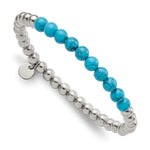 Load image into Gallery viewer, Stainless Steel Polished Synthetic Turquoise Beaded Stretch BraceletSRB2747