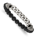 Load image into Gallery viewer, Stainless Steel Antiqued & Polished Buddha Lava Stone Beaded Stretch BracelSRB2754
