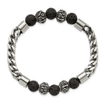Load image into Gallery viewer, Stainless Steel Antiqued & Polished w/Lava Stone Beads Stretch BraceletSRB2755