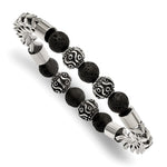 Load image into Gallery viewer, Stainless Steel Antiqued & Polished w/Lava Stone Beads Stretch BraceletSRB2755