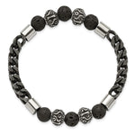 Load image into Gallery viewer, Stainless Steel Antiqued/Polished Black IP Chain Lava Stone Stretch BracelSRB2756