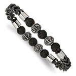 Load image into Gallery viewer, Stainless Steel Antiqued/Polished Black IP Chain Lava Stone Stretch BracelSRB2756