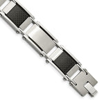 Load image into Gallery viewer, Stainless Steel Brushed & Polished Black Carbon Fiber Inlay 8.75in BraceletSRB280-9