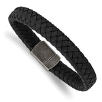 Load image into Gallery viewer, Stainless Steel Antiqued Black Leather 8.25in BraceletSRB2823-8.25