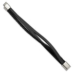 Load image into Gallery viewer, Stainless Steel Polished Black Leather Multi-Strand 8.25in BraceletSRB2828-8.25