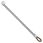 Load image into Gallery viewer, Stainless Steel Brushed & Polished Curb Chain w/Brown Leather Hook BraceletSRB2837-8.25
