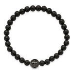 Load image into Gallery viewer, Stainless Steel Antiqued & Polished Black Agate Cross Stretch BraceletSRB2857