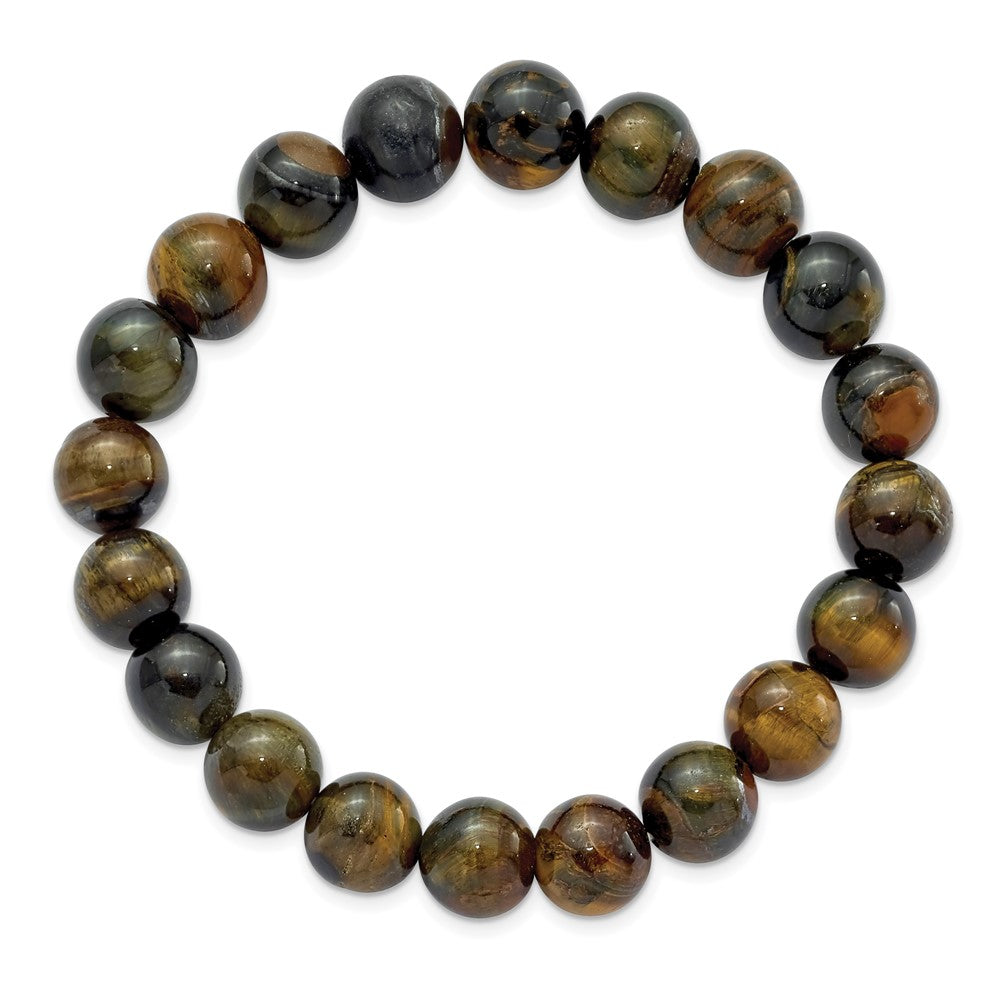 Blue and Yellow Tiger's Eye Agate Beaded Stretch BraceletSRB2873