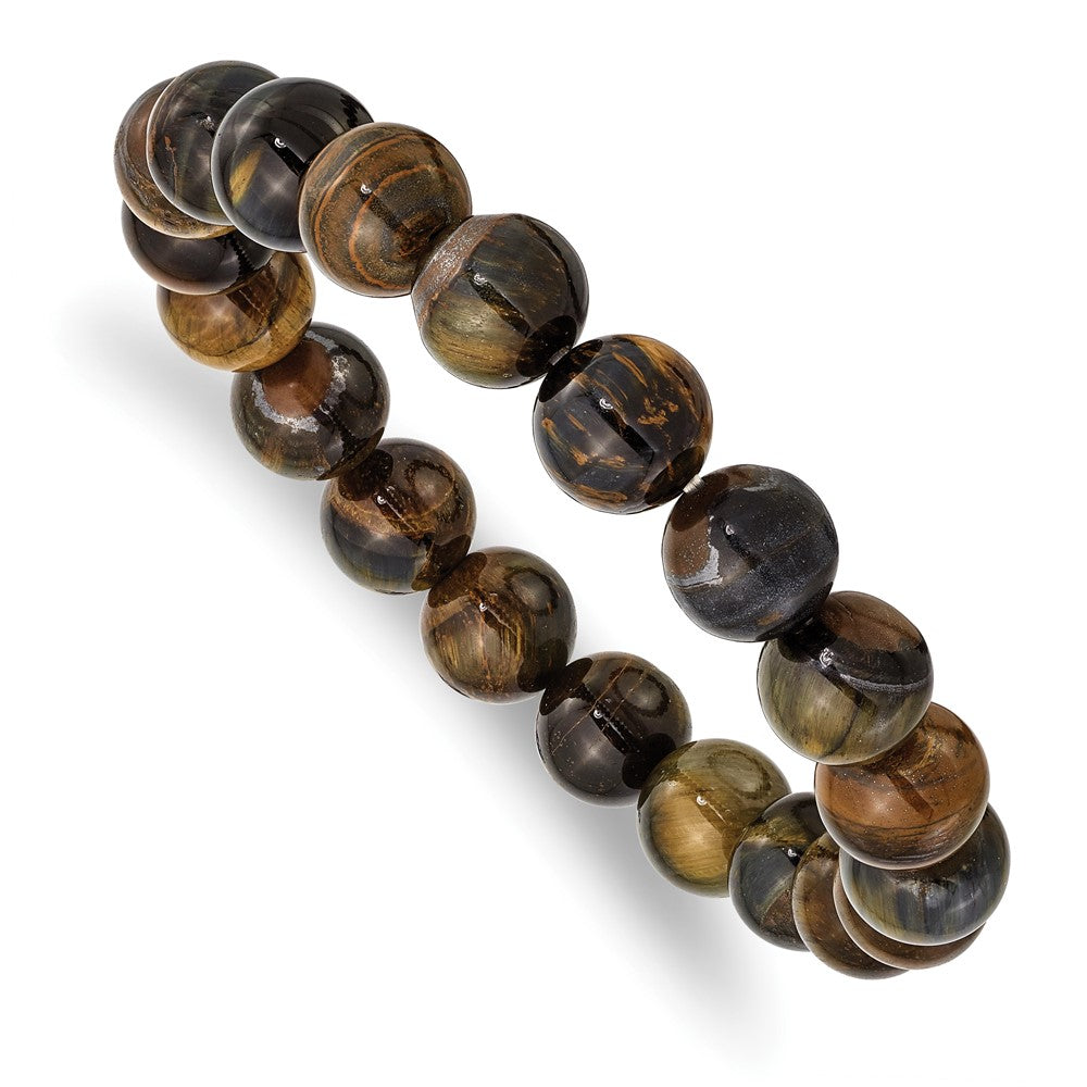 Blue and Yellow Tiger's Eye Agate Beaded Stretch BraceletSRB2873