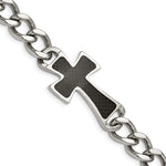 Load image into Gallery viewer, Stainless Steel Polished Black Carbon Fiber Inlay Cross 8.5in BraceletSRB289-8.5