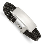 Load image into Gallery viewer, Stainless Steel Polished Black Leather Multi Strand 8in ID BraceletSRB2895-8