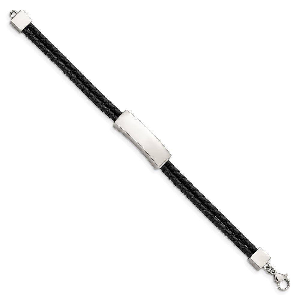 Stainless Steel Polished Black Leather 2 Strand 7in ID BraceletSRB2896-7