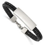 Load image into Gallery viewer, Stainless Steel Polished Black Leather 2 Strand 7in ID BraceletSRB2896-7
